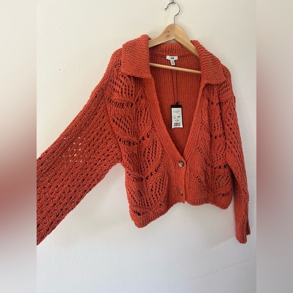 Mavi Orange Crochet Collared Knit Long Sleeve Button Front Cardigan Size Small - Picture 6 of 9